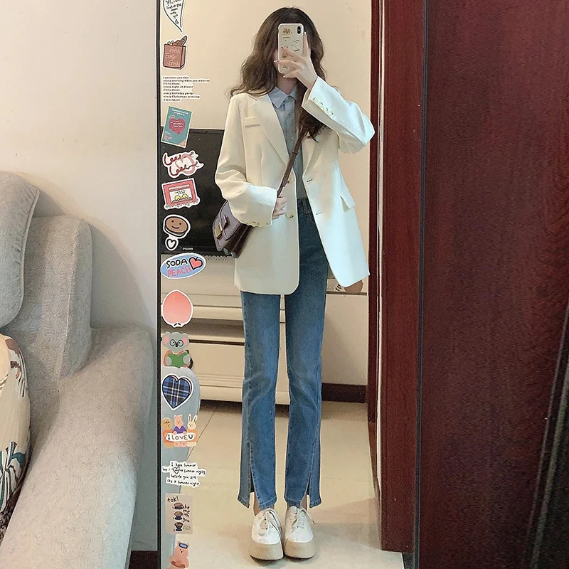 

Commute Blazer Overcoat Female Women'S Coats Bead High-End Wool Blend Yellow Cotton Fabric Ol Pink Sense Workplace Flip Sun