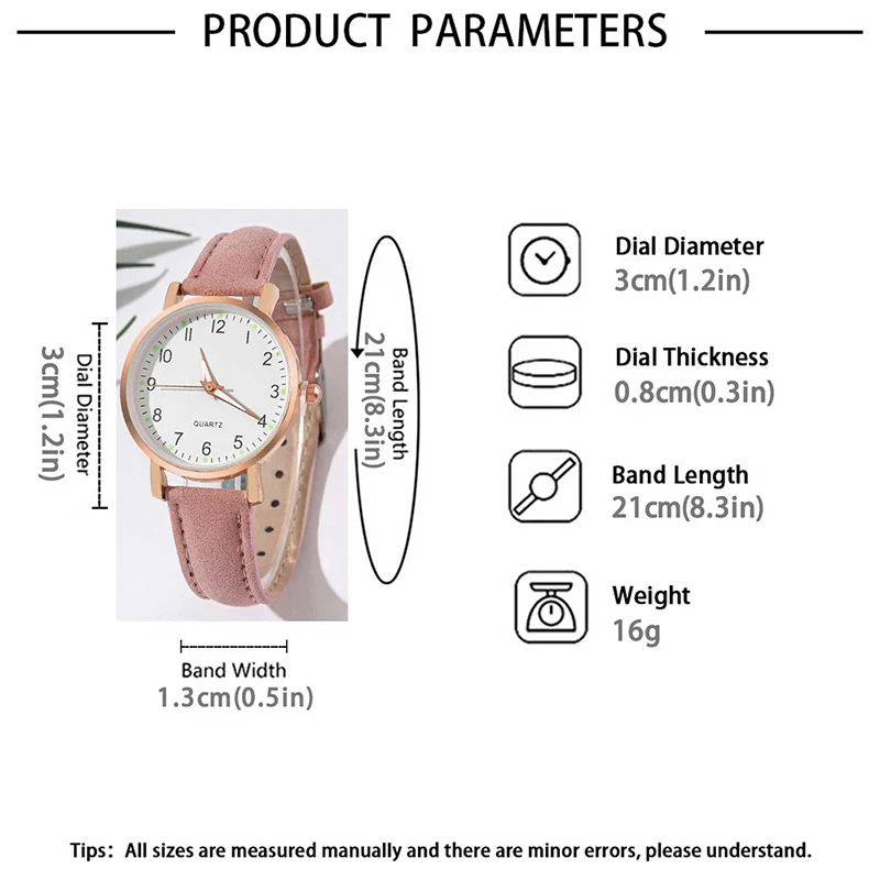 2PCS Women Pink Watches Bracelet Set Girls Gift Fashion Leather Quartz Watch Student with Bracelet for Womens Reloj Mujer