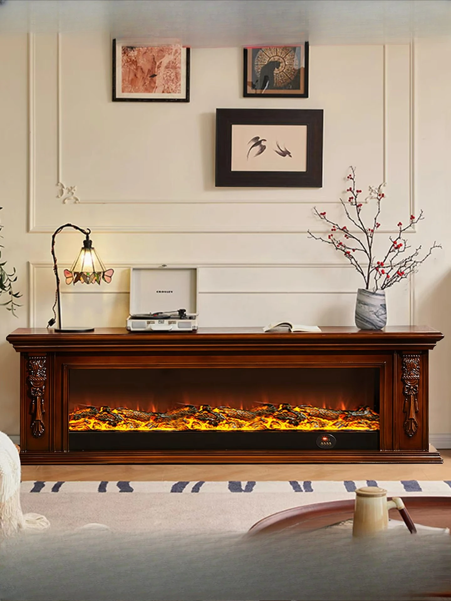 2-meter electric fireplace decorative cabinet, simple 1.5 cm simulated fire European-style fireplace frame, custom solid wood Am
