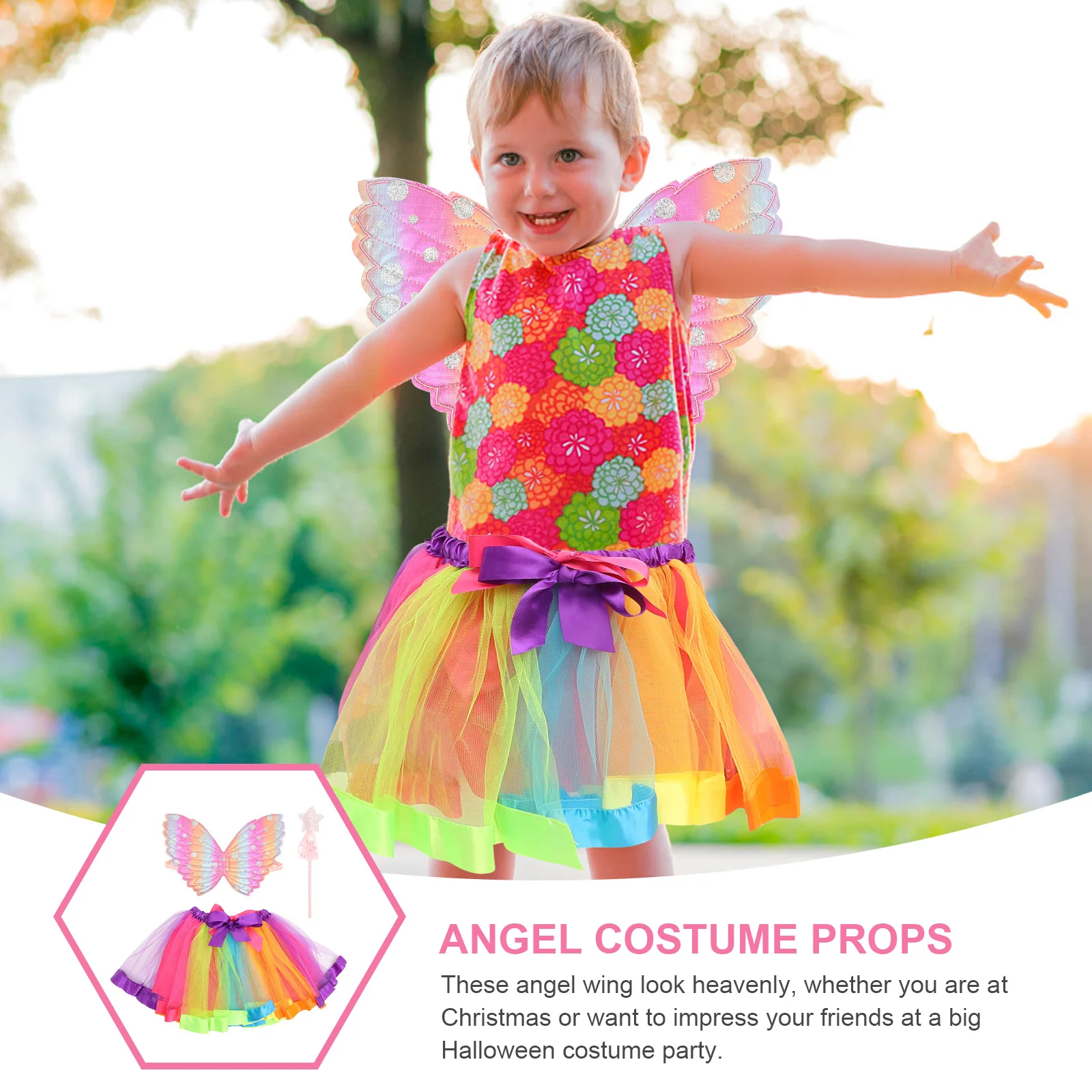 여아용 드레스업 세트 1세트 (2-6세) 사랑스러운 요술봉 요정 의상 할로윈 파티 어린이 날개 코스프레
