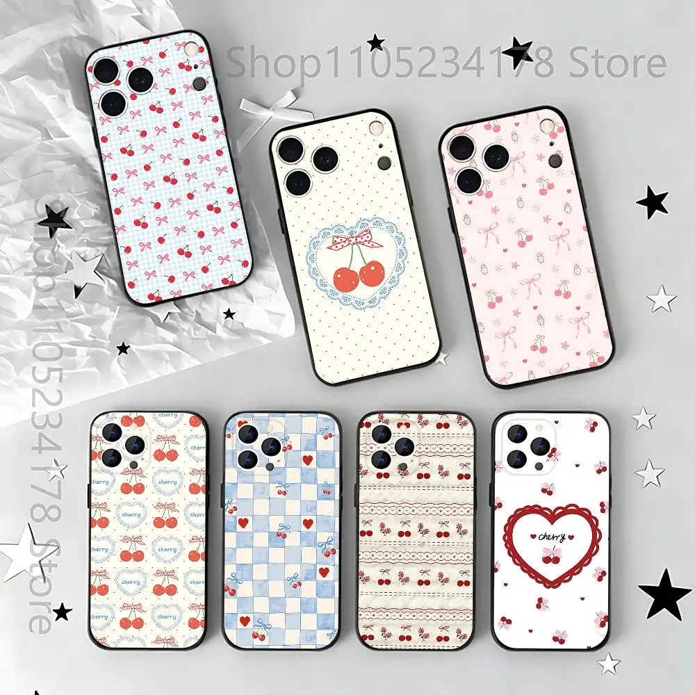 

Cute cherry Black Cherry Bow Phone Case Silicone Soft For IPhone 16,17,15,11,13,12,14,Mini,Pro,Max,Plus,Air,E Black