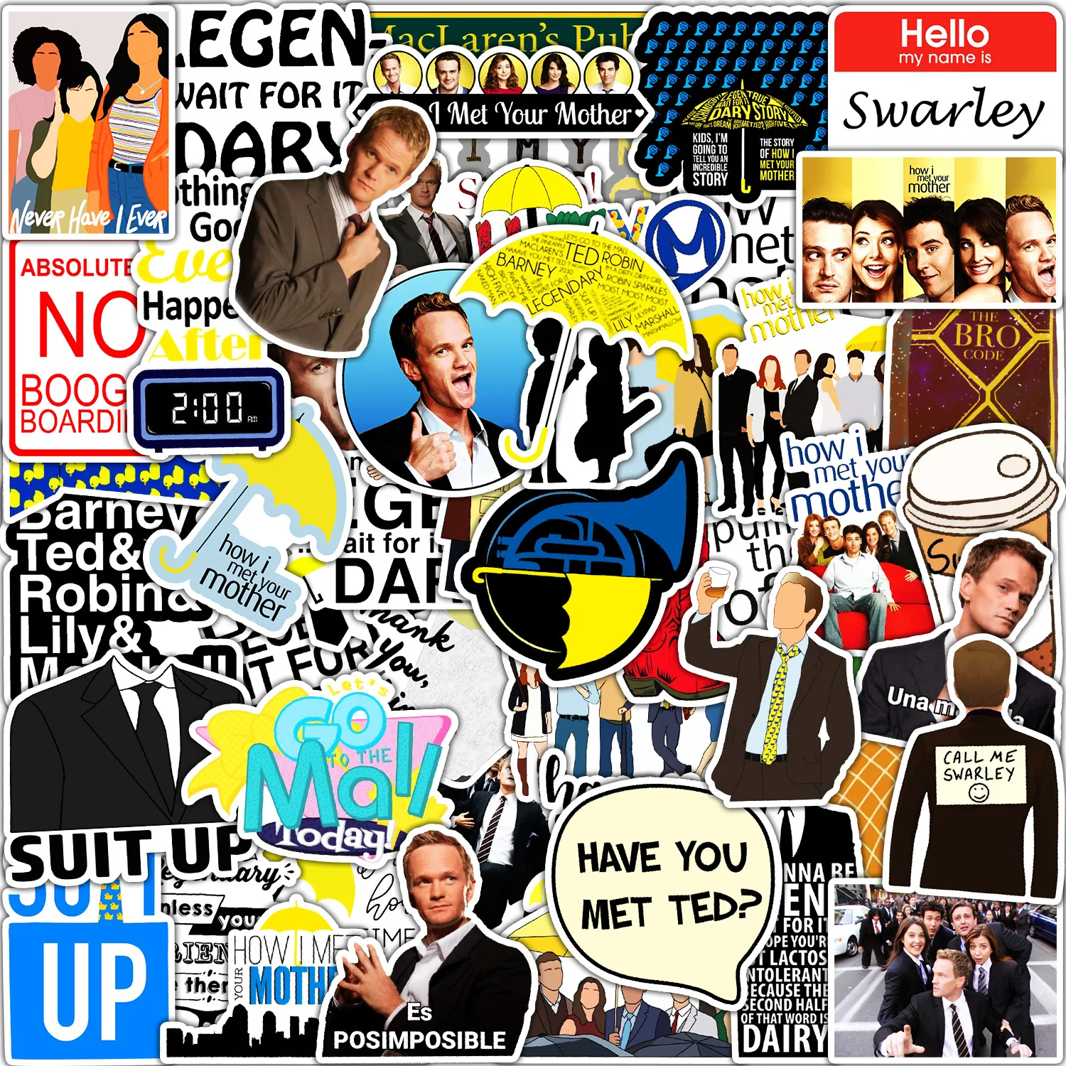 50 Stück „How I Met Your Mother“-Aufkleber, DIY-Aufkleber, Scrapbooking, Telefon, Gepäck, Skateboard, wasserfeste Aufkleber