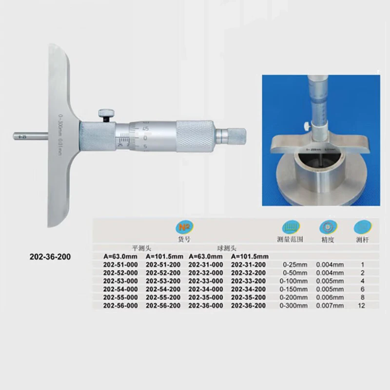 0-25mm 0-50mm 0-100mm 0-150mm Xibei brand Depth Micrometer 0.01mm depth micrometer gauge with rods depth caliper measuring tools