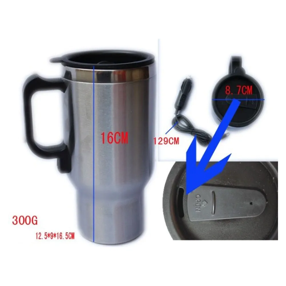 450Ml Car Heating Cup Stainless Steel Vacuum Insulated Portable Travel Mug with 12V Cigarette Lighter Plug for Drivers