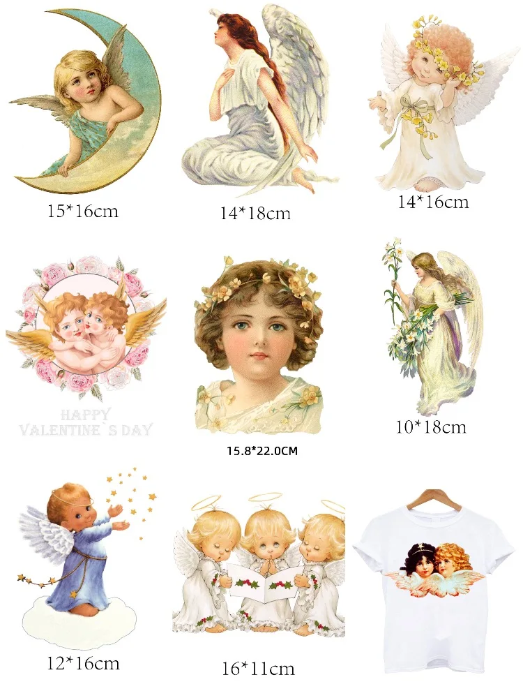 Vintage Angel with Wings Patches on Clothes Iron-on Transfers for Clothing Thermoadhesive Patches Angels with Moon Sticker Patch