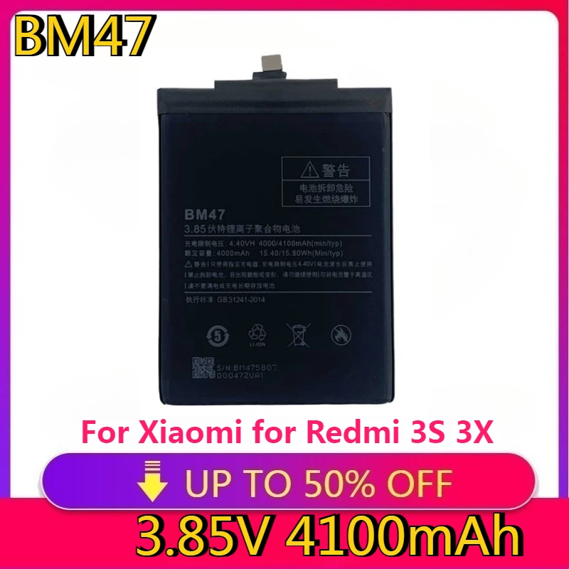 

New High Quality BM47 4100mAh Battery for Xiaomi for Redmi 3S 3X for Redmi 4X for Redmi 3 / 3pro BM47 Replacement Batteries