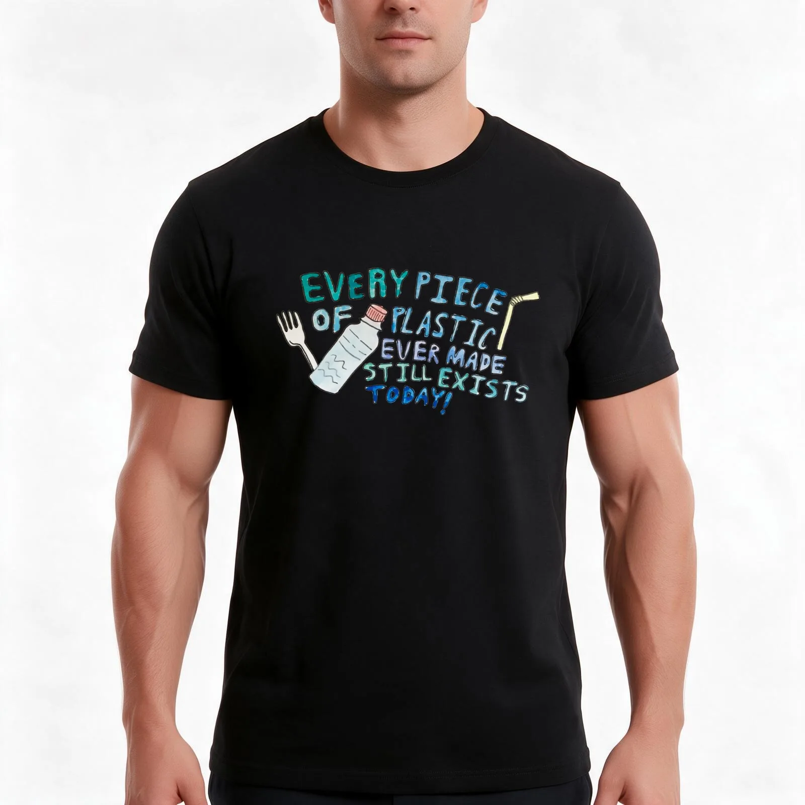 Plastic Awareness T-Shirt, Summer Casual Cotton Tee, Oversized Streetwear Tops, Vintage Graphic Print, Loose Fit Short Sleeve