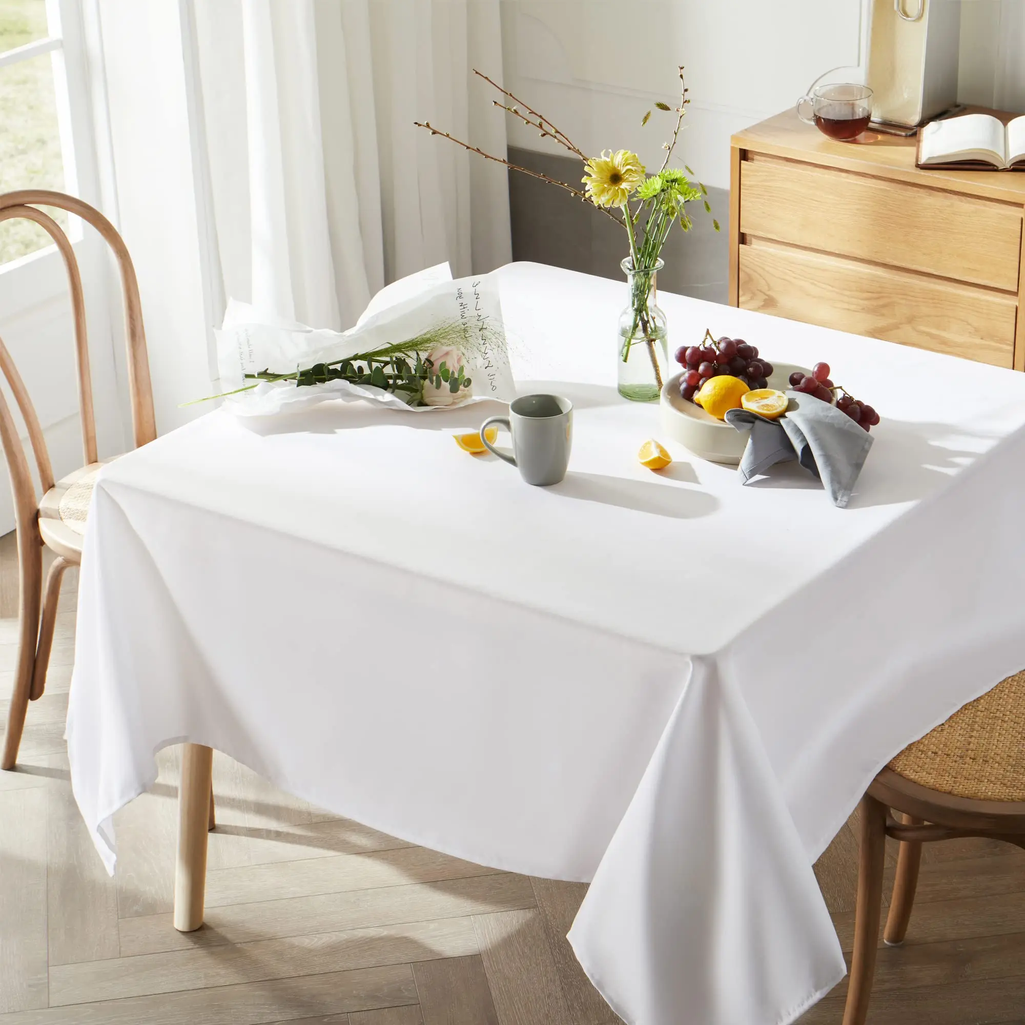 

Table Cloth Waterproof Anti Scratch Polyester White Tablecloth Decorative Washable Fabric Table Cover Home Dining Buffet Party