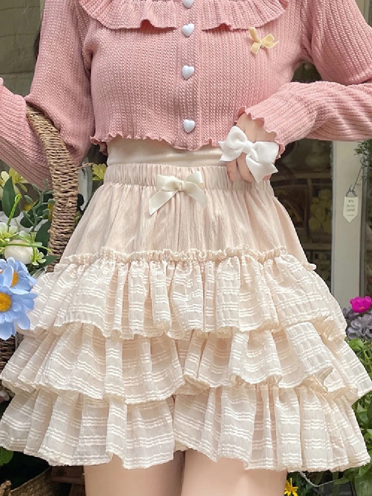 

Sweet Soft Girly Lolita Style Mini Skirt Women Summer Cute High Waist Ruffles Tiered Skirts Girly Korean Fashion Princess Skirts