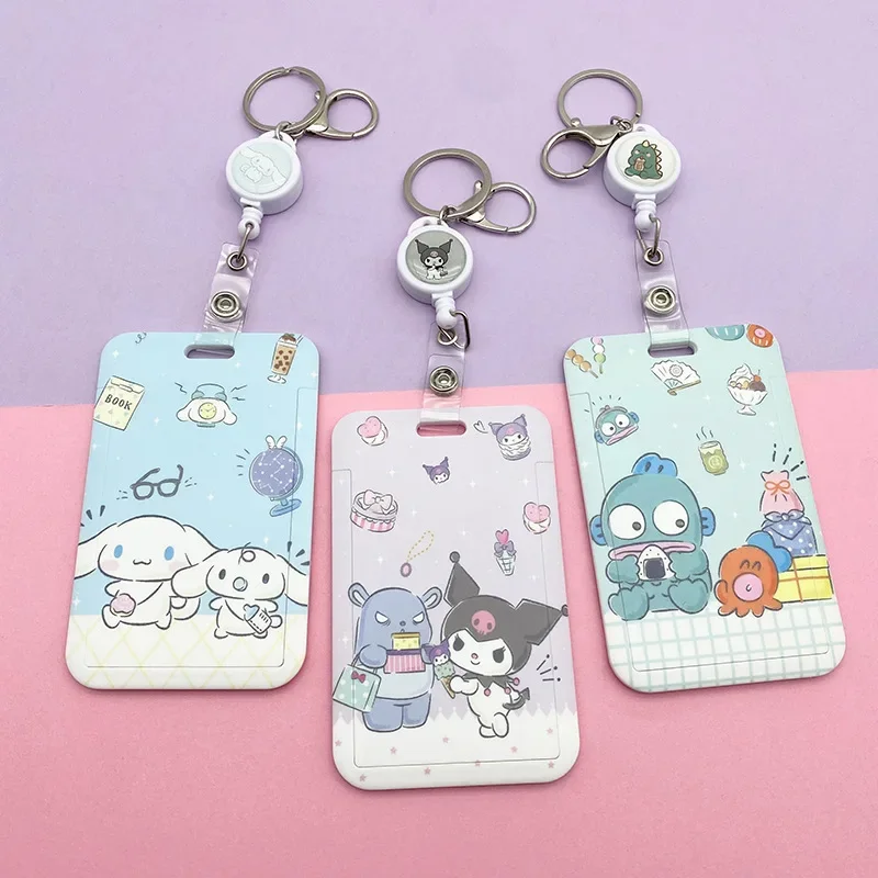 New Sanrio Hello Kitty Kuromi Melody Card Set Kawaii Cartoon ID Card Protection Case Work Bus Card Holder Plastic Keychain Gifts