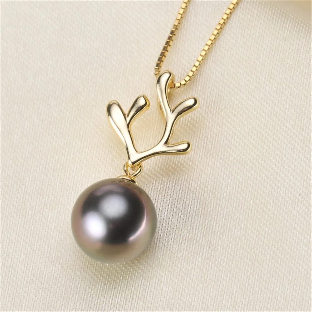 DIY Pearl Accessories S925 Silver Natural Pearl Pendant Elk Horn Pendant Fit 8-13mm Oval Beads D181