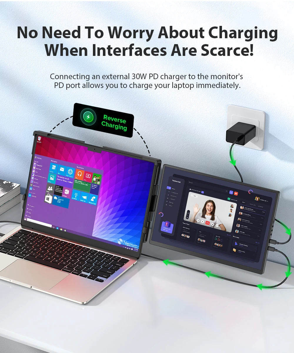 EVICIV 2K Laptop Screen Extender 14" QHD 1440P Portable Triple Monitor with 180° Automatic Rotation for Wins Mac Dex Chrome Work