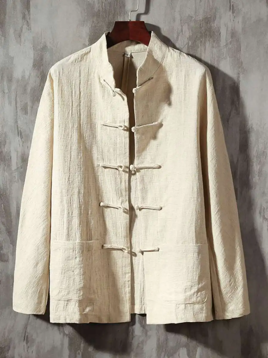 

New Autumn Chinese Retro Men's Linen irt Long Sve Cotton Linen Button up Stand Collar Loose Fit Color Men's irt