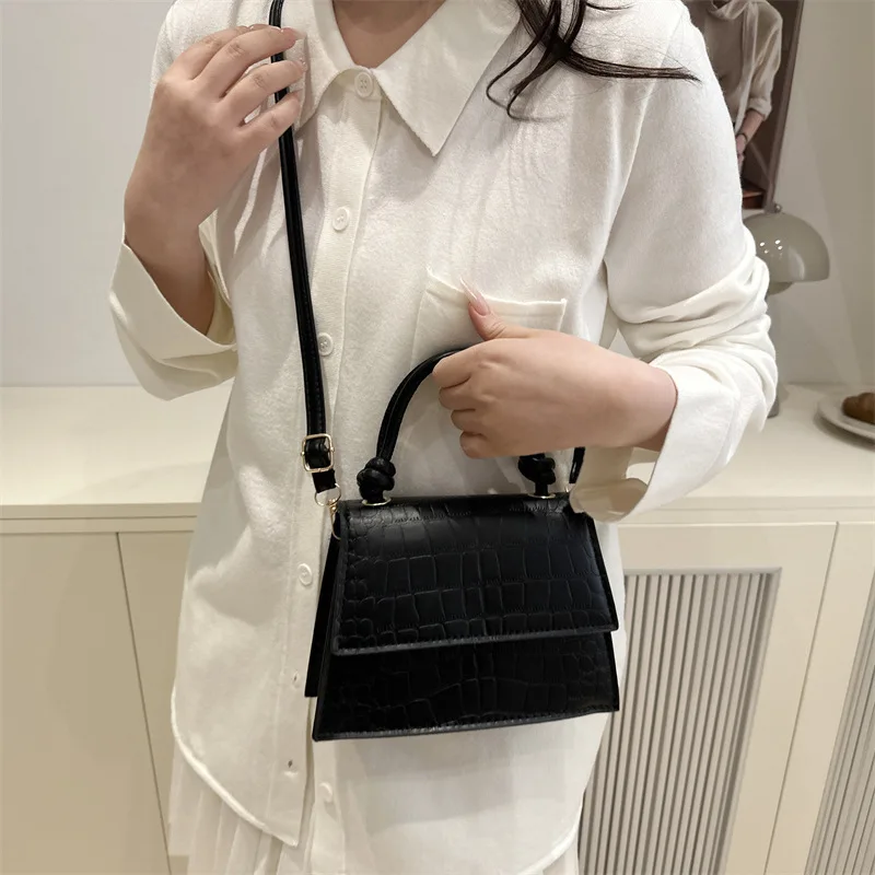 Texture Stone Pattern Commuter Crossbody Small Square Bag Autumn Winter New Simplicity Trendy Style Single Shoulder Handheld Bag
