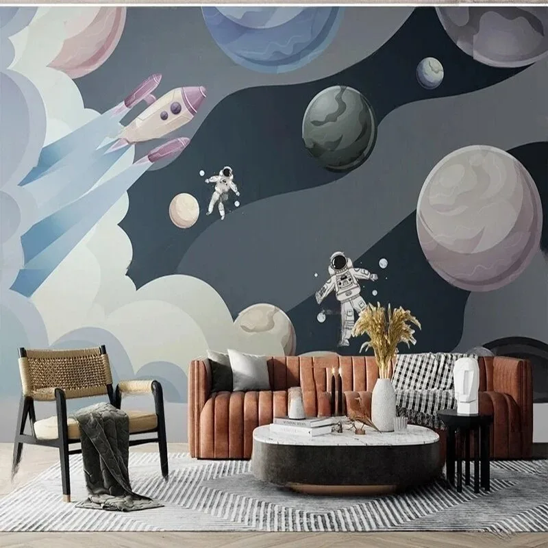 Custom Wallpaper Cartoon Space Planet Wall Mural for Kids Room Personalized Nursery Playroom Decor Background Wall Art