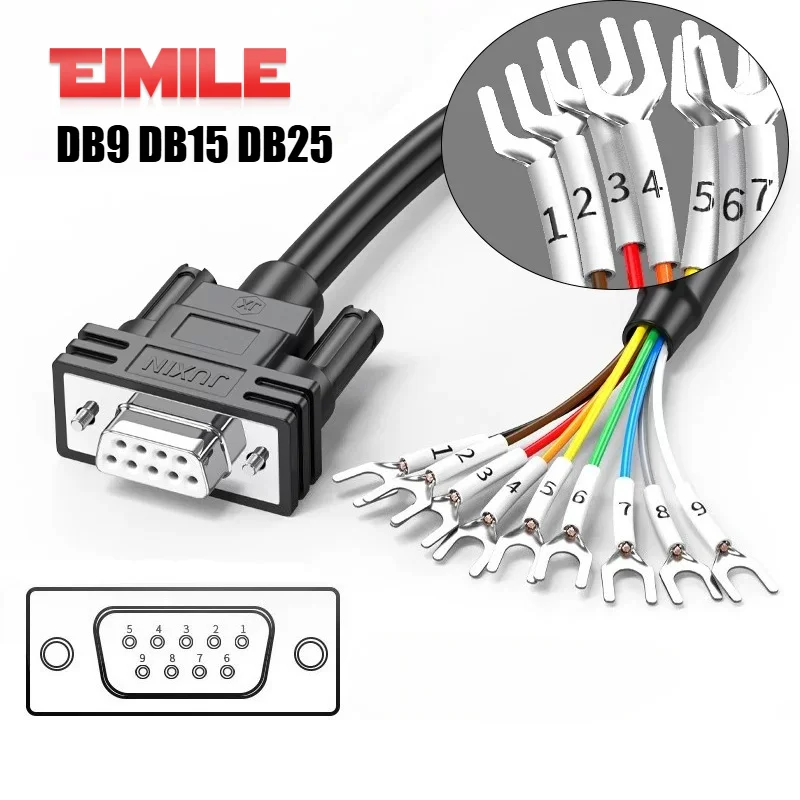 Pure Copper 24AWG DB9 DB15 DB25 Male Female Serial Line With Numbered Tube Double Shielded Wire to U-shaped terminal Cord PLC