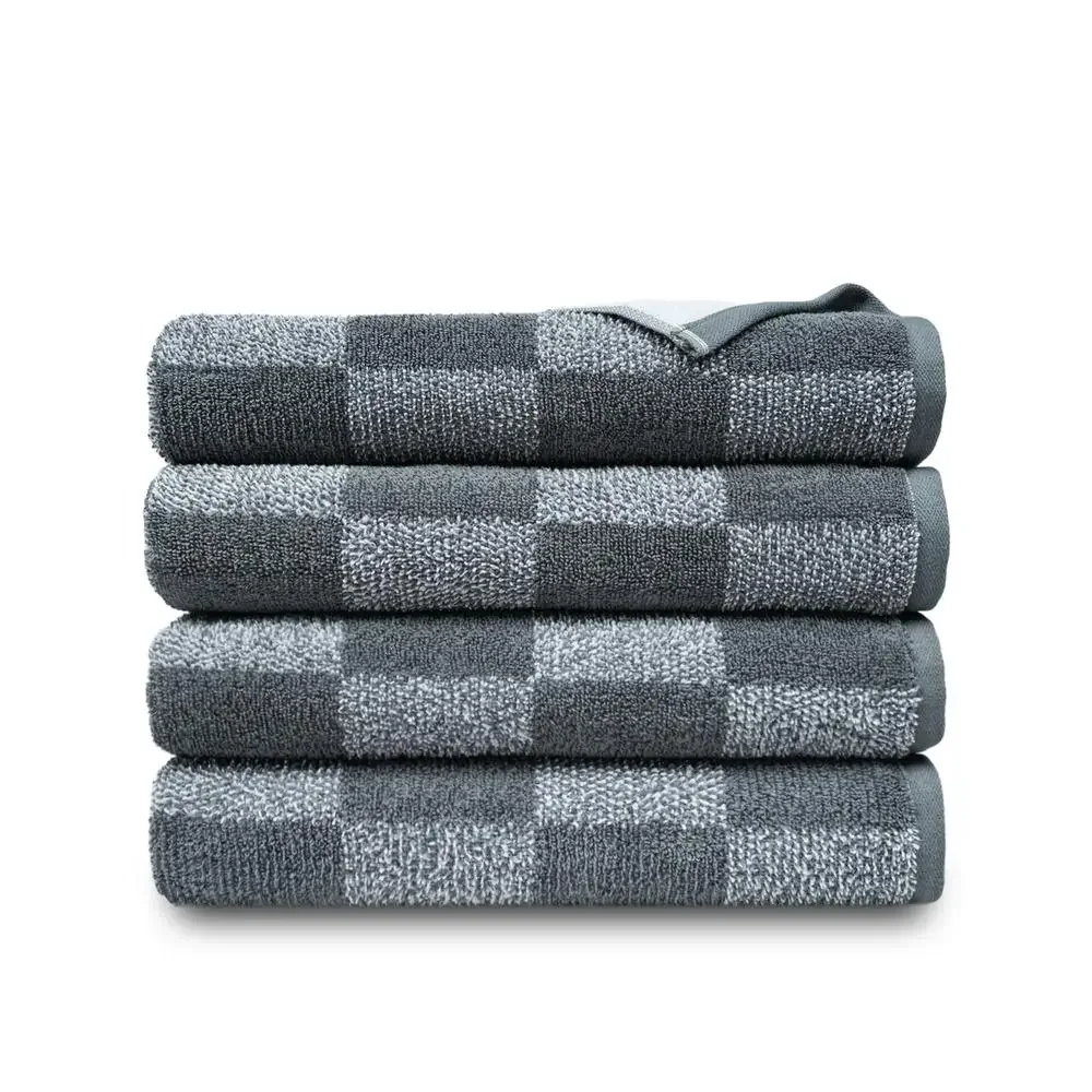 

Luxurious Checkered Bath Towels Pack Grey Antibacterial Cotton Soft Absorbent Spa Style