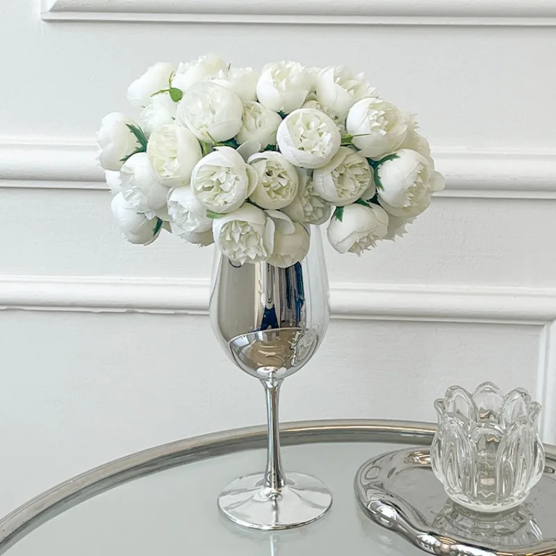 Creative Wine Cup Vases, High Footed Cup Vases, Home Decoration Ornaments, Desktop Decoration Vases. Silvery