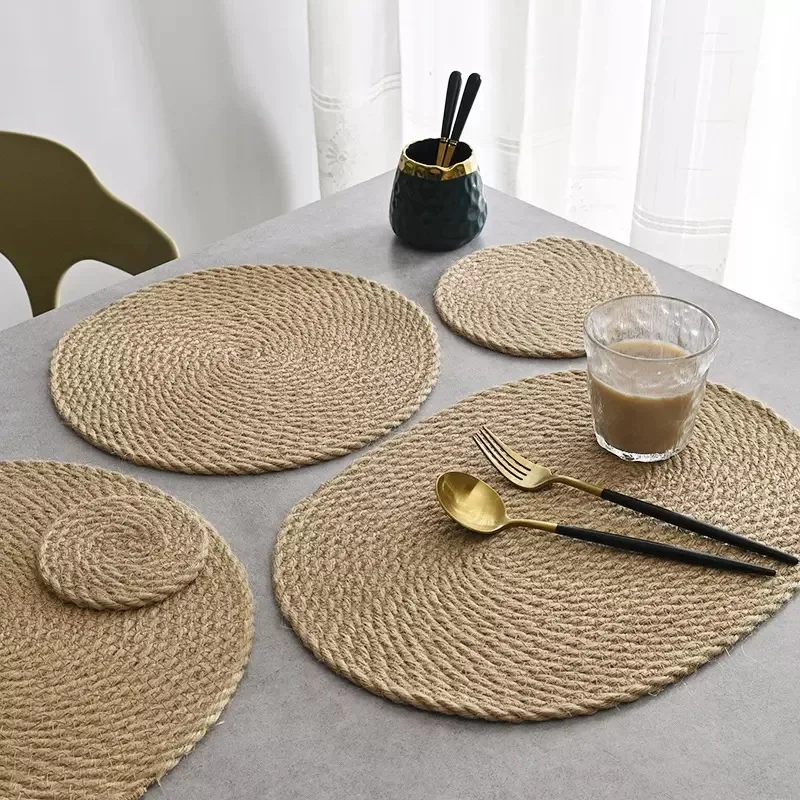 Linen Woven Insulation Anti Scalding Meal Pot Plate Dining Table Vegetable Mat Bowl Household Cup Mat