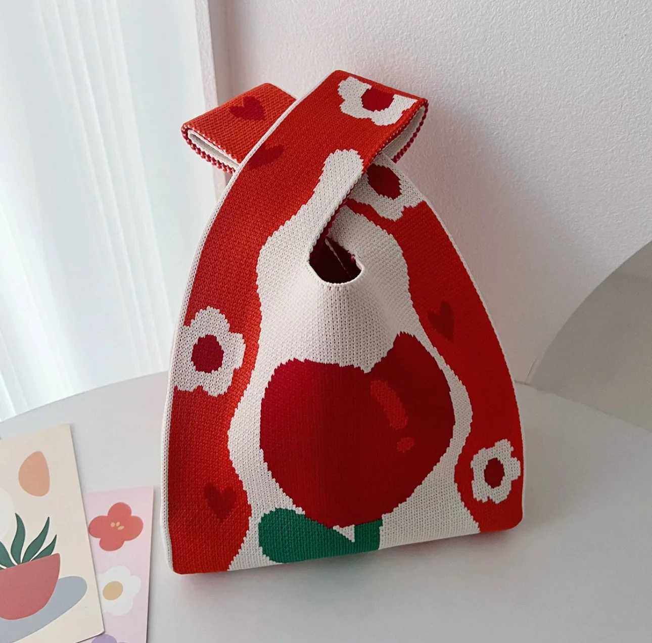 

Gifts Polyester Tulip Knitting Handbag Casual Reusable Flower Wrist-bag Tote Bag Shopping