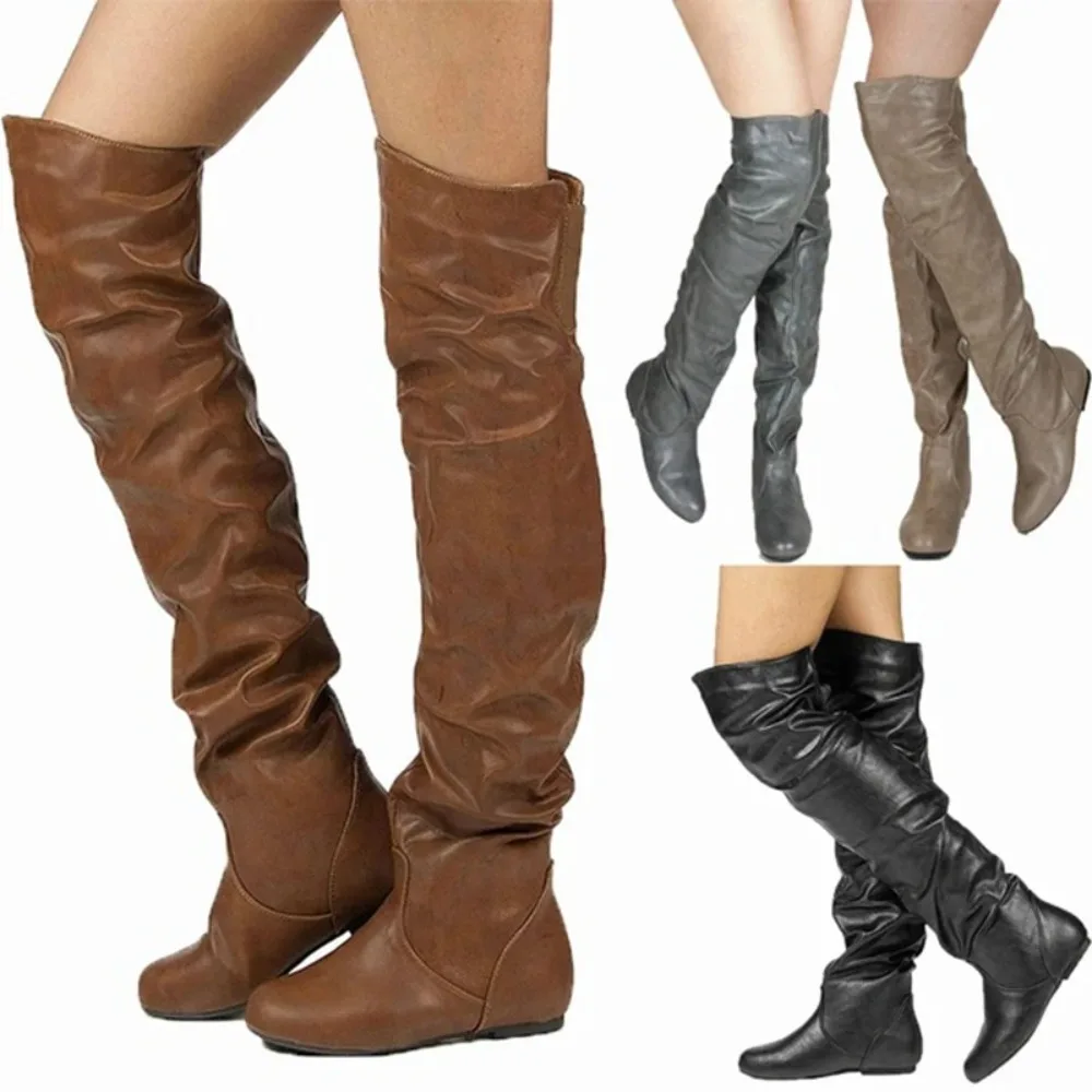 BLXQPYT Over The Knee Boots Women Especially Big 34-48 Autumn Winter Plush Warm Flat Heel Fashion Casual Fur Shoes Woman Bl3804