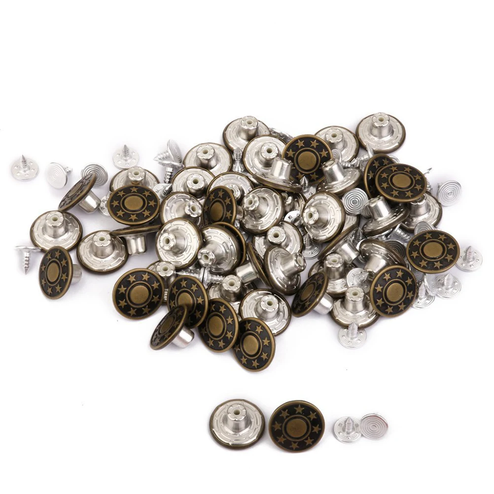 

50pcs 17Mm Jeans Button Star Pattern Brass Tack For Denim Clothing Durable Green Fastener Fashion Simple Design