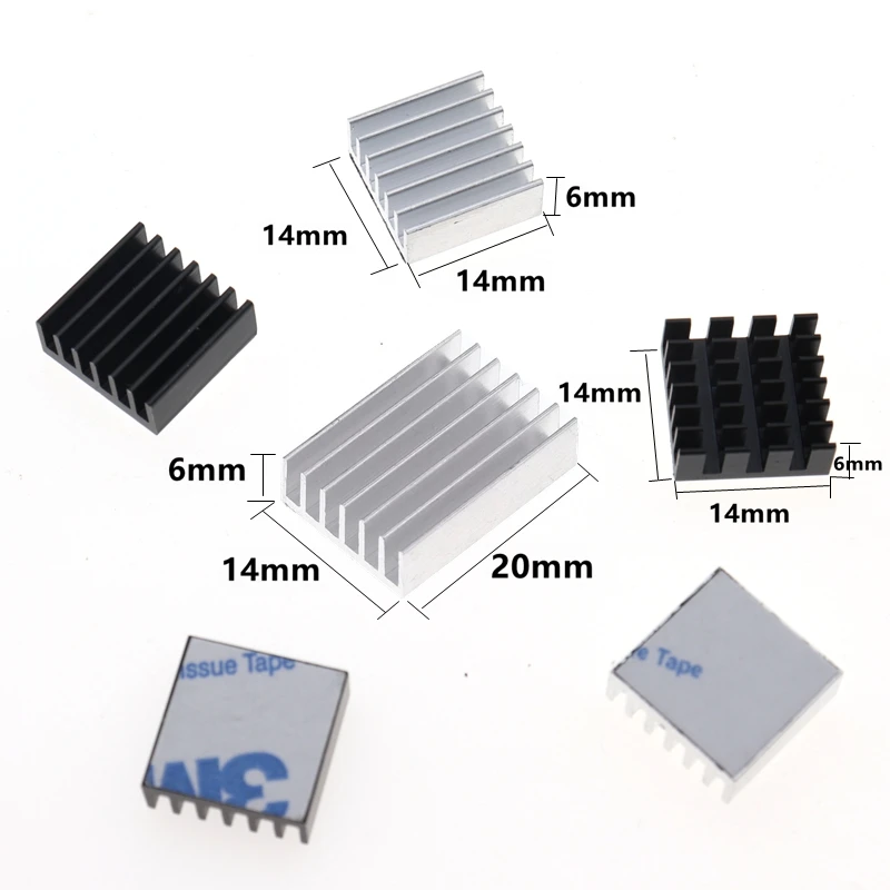 10pcs Aluminum Computer Cooler Radiator Heatsink 14x14x6mm Heat sink for Electronic Chip Heat 14x20x6mm Cooling Pads With Tape