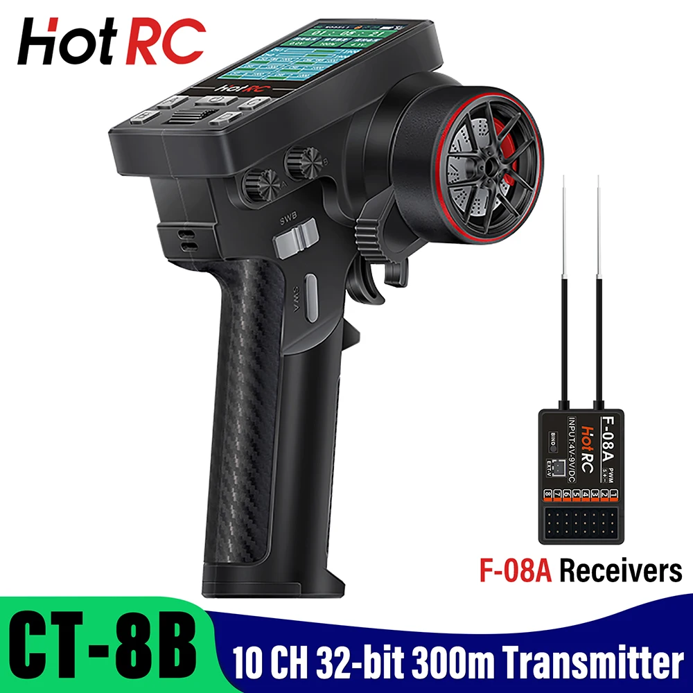 HotRC-sistema de Radio con control remoto para coche y barco, transmisor de 10 canales CT-8B, 2,4 GHz, con F-08A