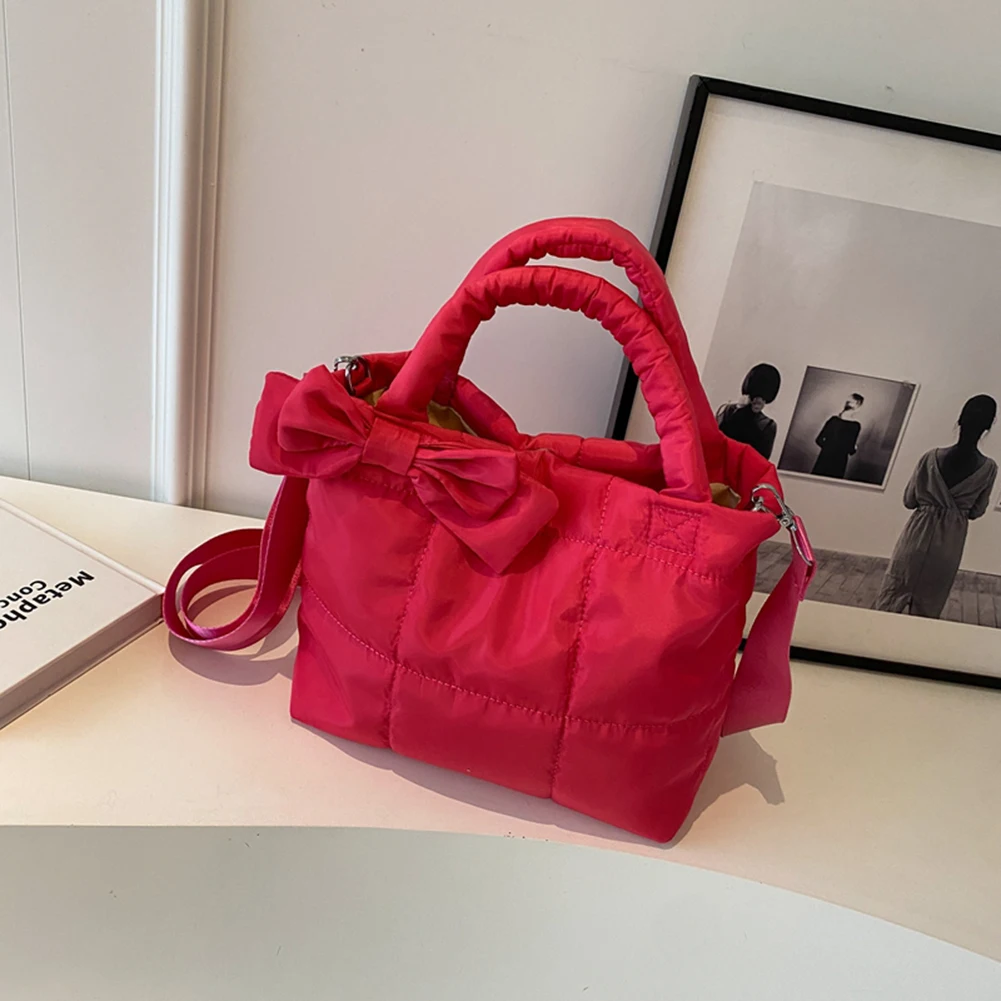 

Женская стеганая сумка-тоут-пуховик с бантом на пуху, хлопковая сумка-хобо, универсальная сумка через плечо с мягкой подкладкой, сумка через плечо, дорожная сумка