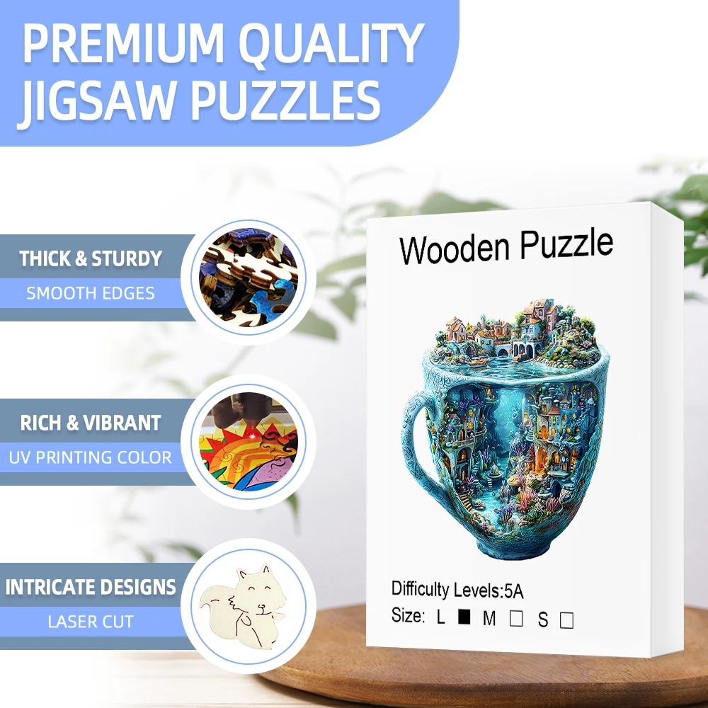 Magical Teacup World Wooden Jigsaw Puzzle with Unique Shapes Gifts for Friends