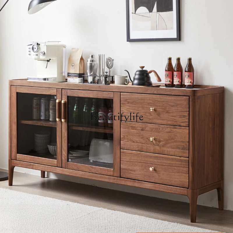 

Solid Wood Sideboard Cabinet Modern Minimalist Black Walnut Wooden Hallway Nordic Restaurant Locker