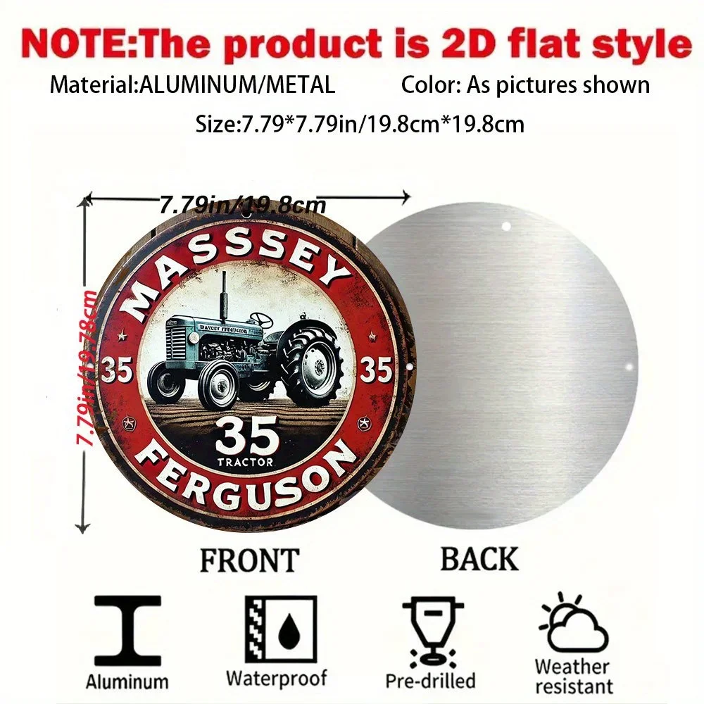 لوحة فنية جدارية مسطحة ثنائية الأبعاد "Massey Ferguson Tractor" - ديكور آلات زراعية عتيقة، لافتة ألومنيوم متينة مع تصميم "35 جرار"، مثالية #2