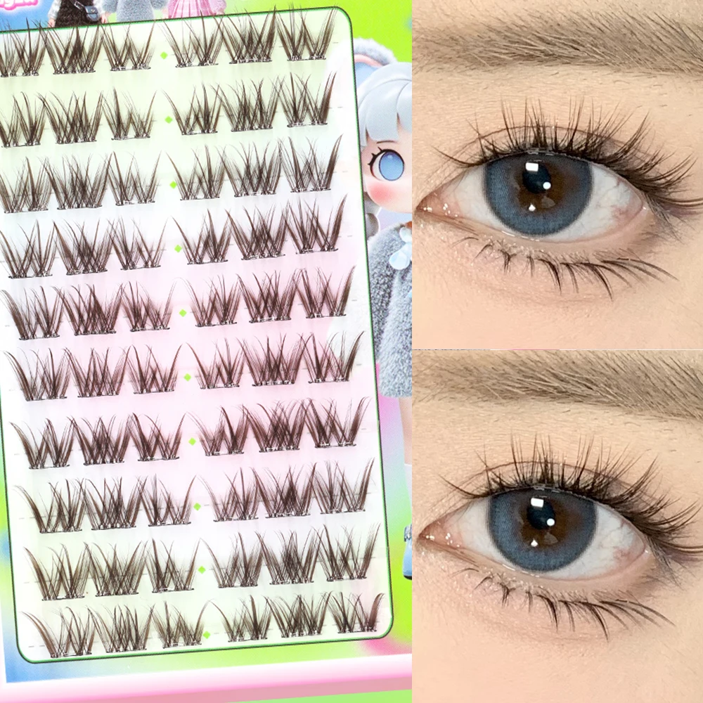 Natürliche braune Wimpern mit großem Fassungsvermögen, schwarz, selbstklebende Wimpernpinzette, flauschige Manga-Wimpern, natürlicher Look, anfängerfreundlich