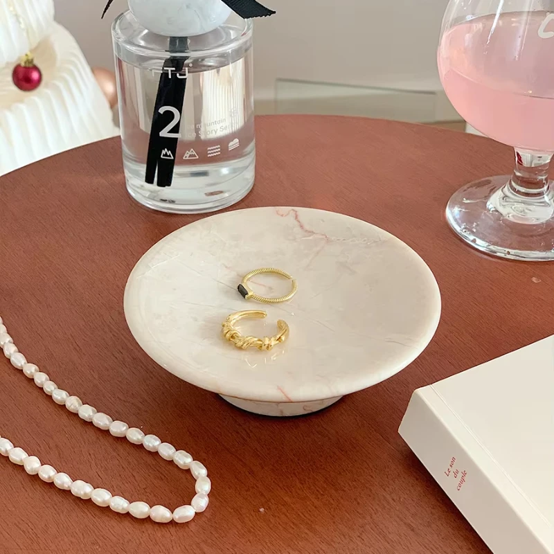 

Французский круглый поднос из натурального мрамора на высокой ножке для декора, образца дизайна, для дома, спальни, рабочего стола, для хранения украшений, декоративный элемент