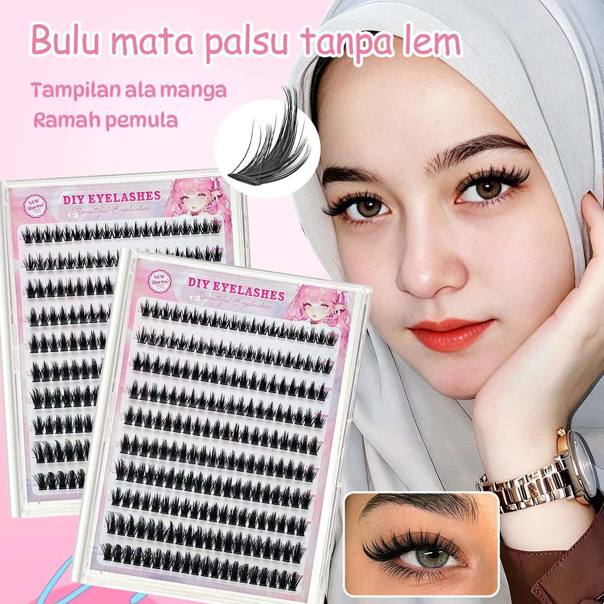 10 rows of 200 clusters of 9-13mm adhesive free thick false eyelashes, beginner friendly，mixed version