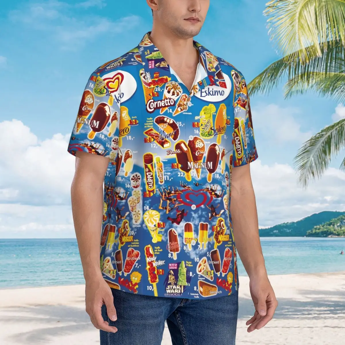 Vintage Ijs Menu Hawaiiaans Shirt Voor Man Zomer Strandvakantie Korte Mouw Ijs Poster Button Down Shirts Strandkleding