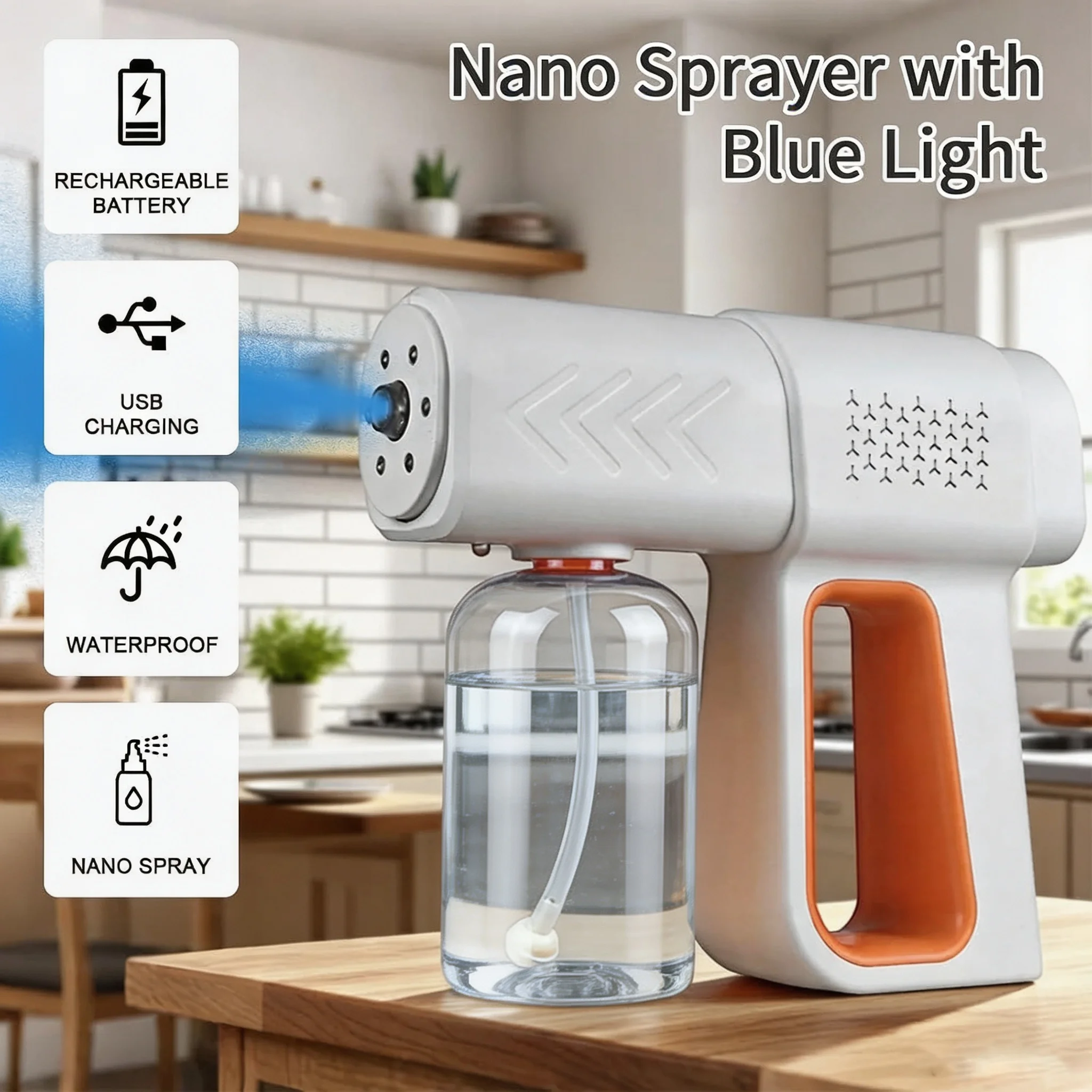 380ml electric nano blue light steam spray gun K5 wireless atomizing sterilizer C-type atomized household handheld sterilizer