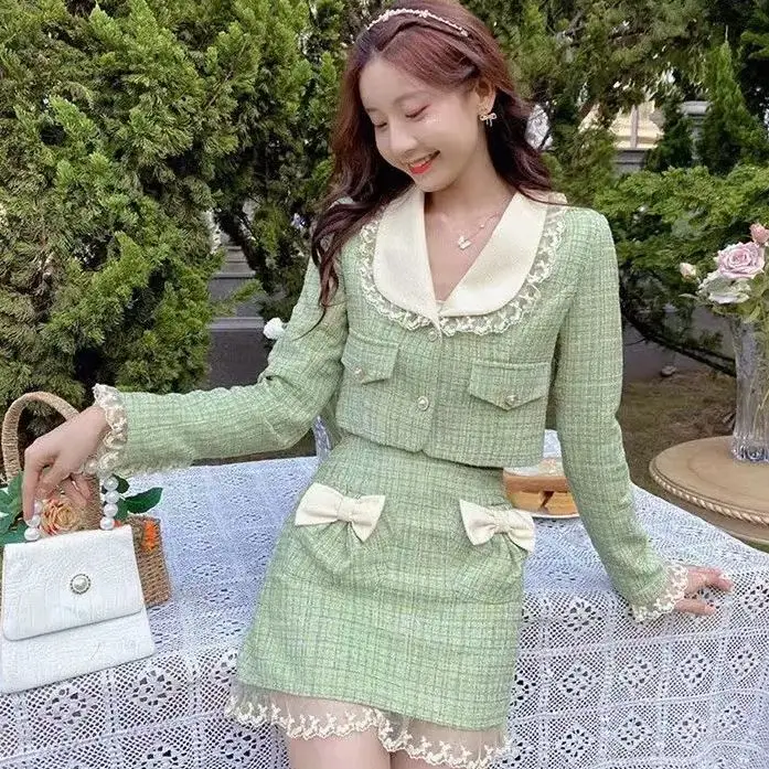 

Two-Piece Set Of Short Fragrant Jacket High-Waisted Slim Skirt French Gentle Style Tweed Autumn New Suit