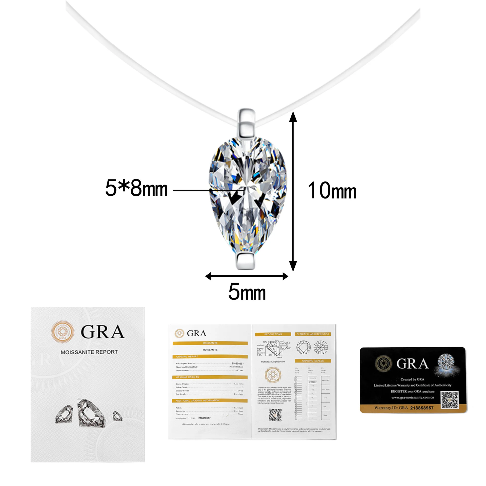 1CT D Color Moissanite Floating Necklace for Women 925 Sterling Silver Invisible Fishing Line Heart Square Pear Cut Pendant Jewe