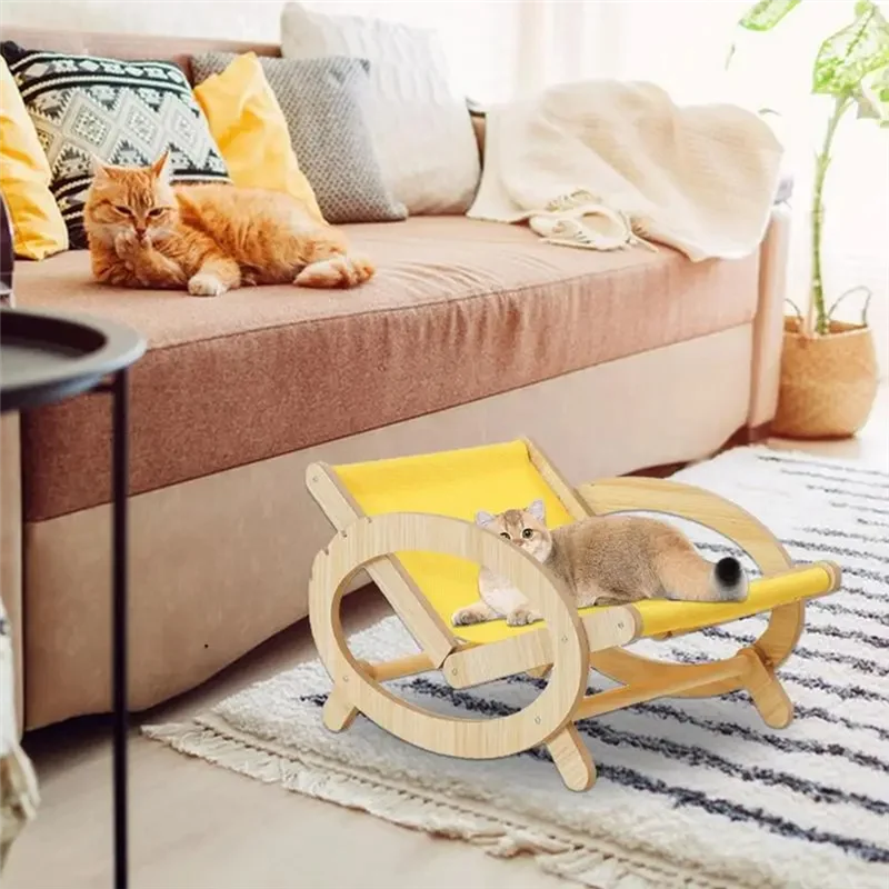 

Elevated Pet Bed Chair Cat Sleeping Climbing Frame Chair Adjustable Scratch Bed With Canvas Cover Scratch-Resistant