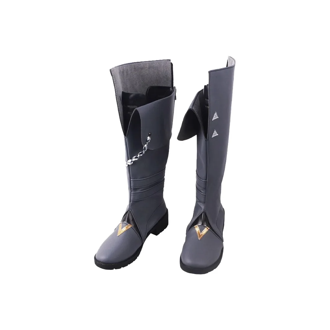 Genshin impacto tartaglia cosplay sapatos cinza meados de bezerro botas halloween masquerade carnaval desempenho festa traje adereços