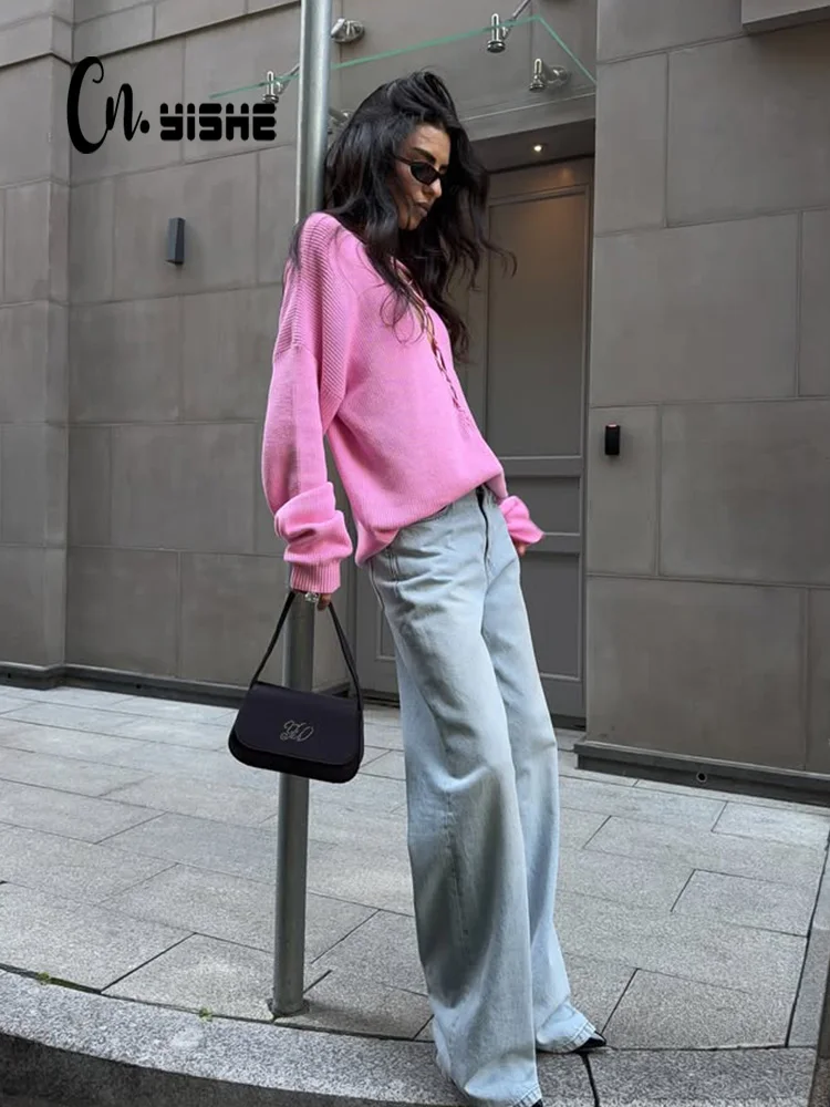 

CNYISHE Autum Hollow Out Women Sweater Long Sleeve V Neck Fashion Chic Loose Tops Female Solid Sexy Club Casual Elastic Tees