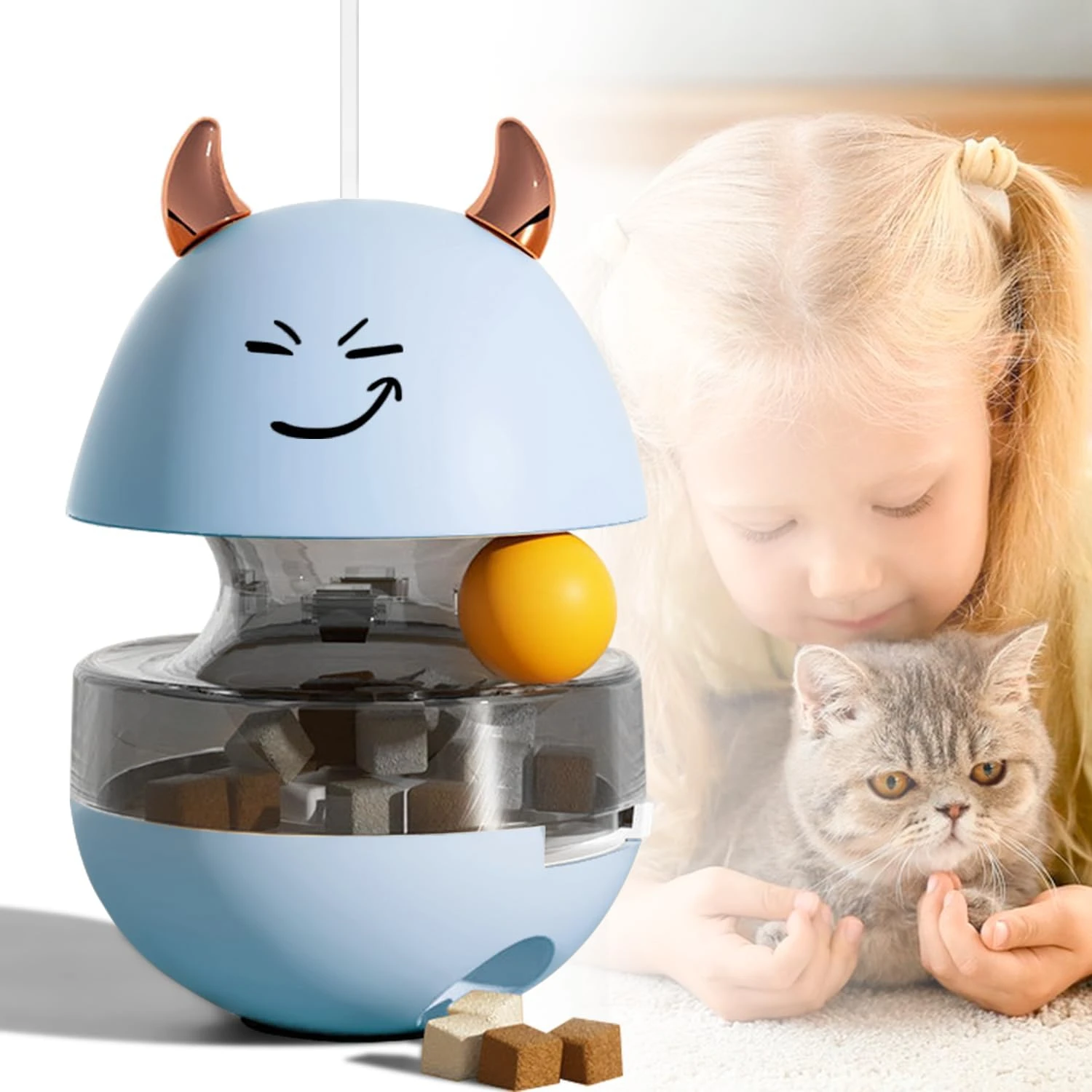 Exciting Blue Slow Feeder Puzzle Ball Cat Toy - Interactive Training Toy for Smart Cats - Stimulating Mental Stimulation - Fun a