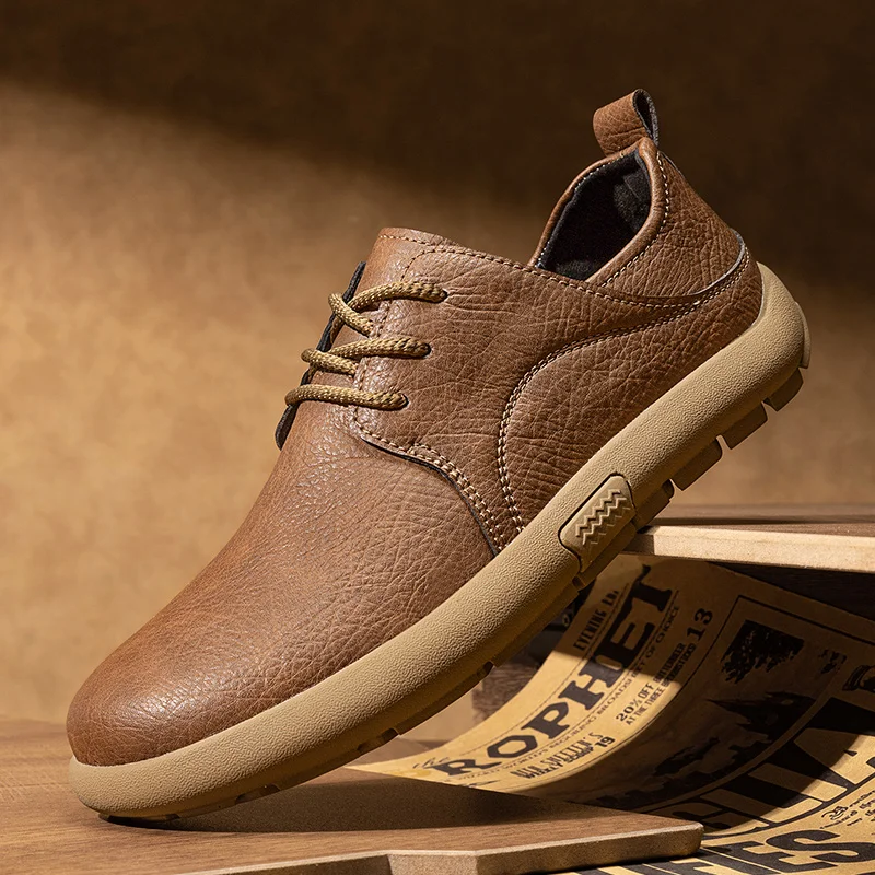

2025 new plus size men's casual shoes, thick soled leather shoes, hand sewn loafers, fashionable men's shoes