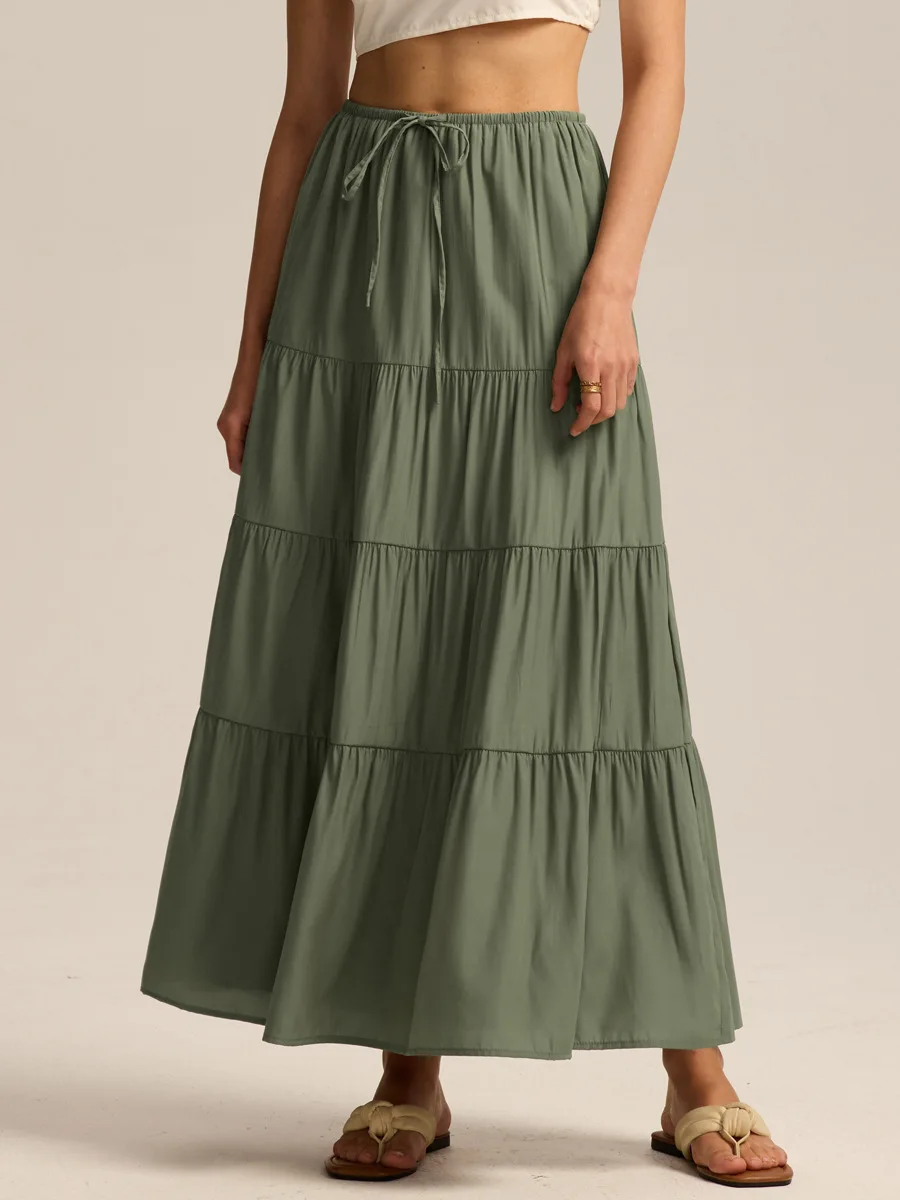 High Waist Cotton Half Skirt with Elastic Waistband And Wide Hem Loose Splicing Long Skirt for Women European Style юбка шорты