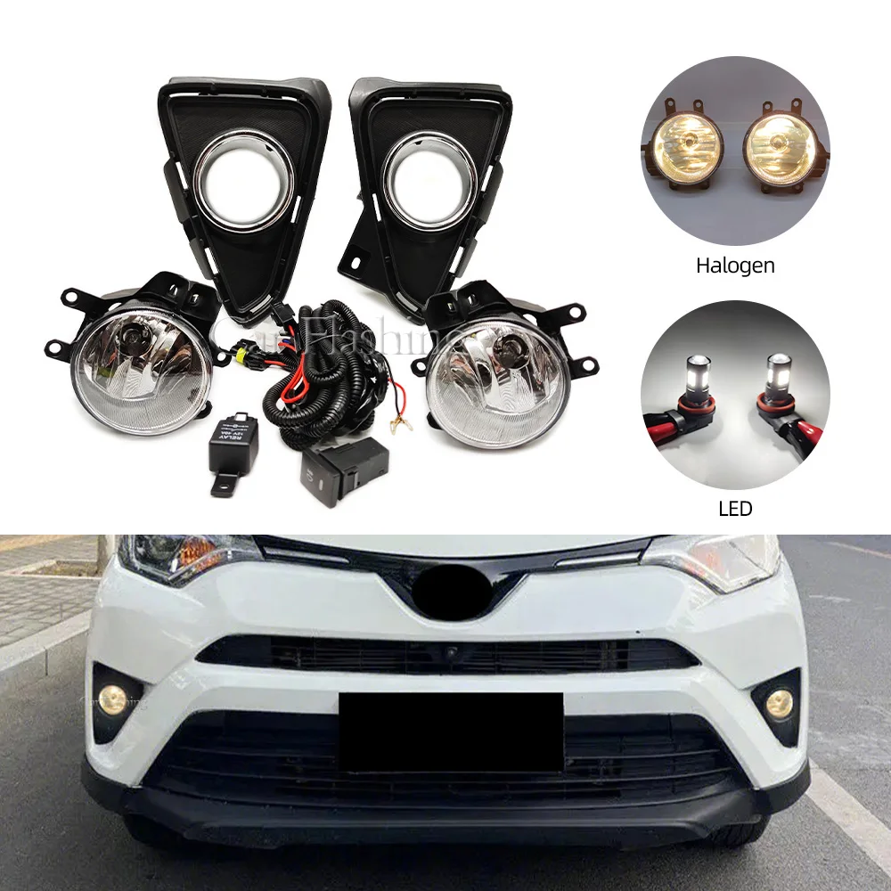 

Car LED Fog light For Toyota RAV4 2016 2017 2018 headlight fog lamp cable Switch Grille cover halogen foglights frame kit
