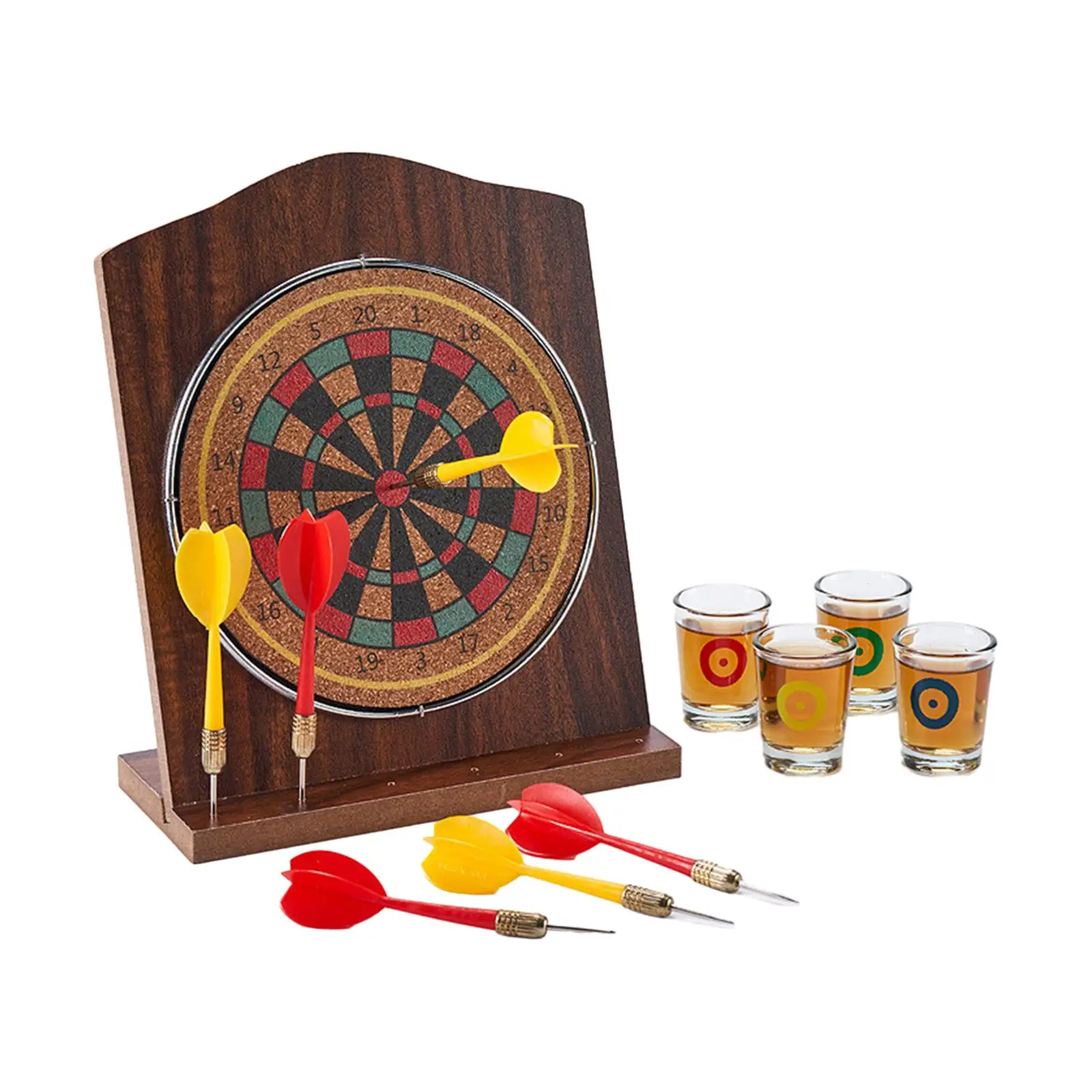 Houten dartbordset 6-darts Duurzaam draagbaar doelbord Miniatuur bureau-top darts voor park Indoor Beach Party Gunsten Tuin