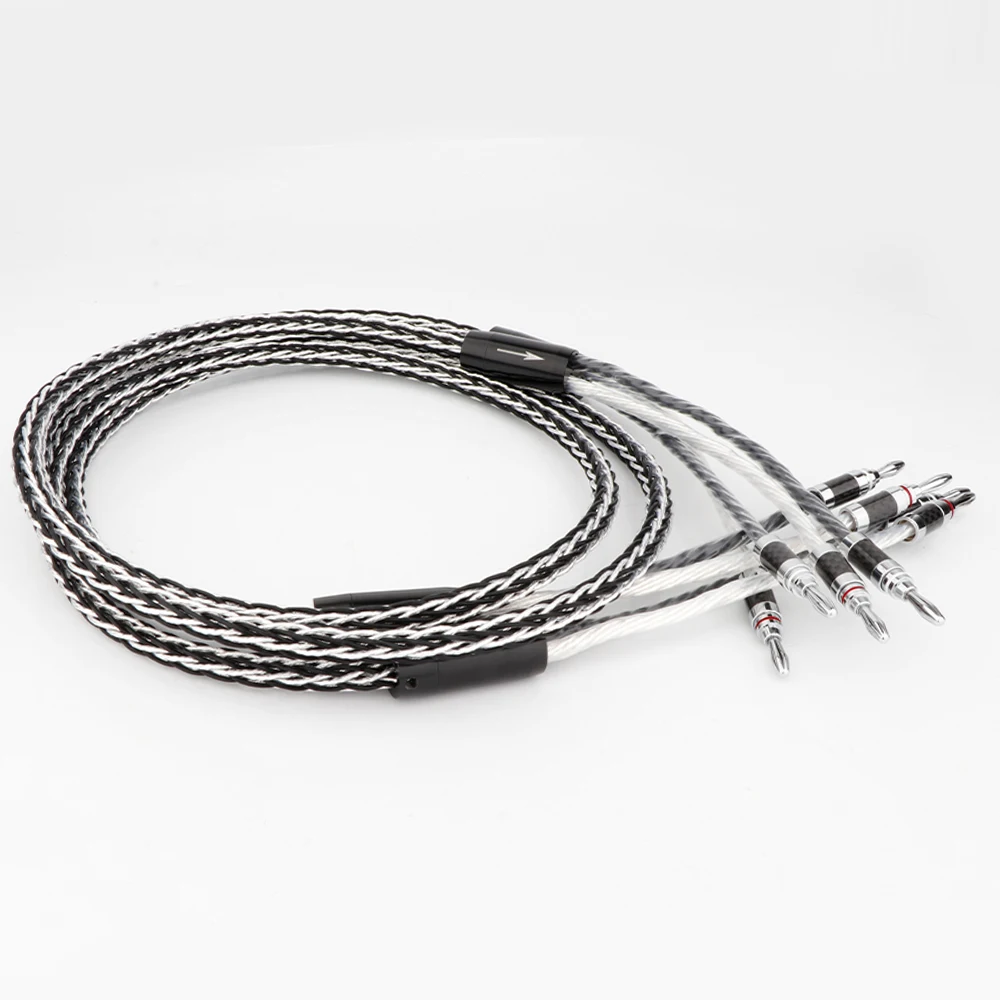 8CS 7N OCC Copper Silver Plated Audio Speaker Cable HiFi Amplifier  Y Plug Banana Plug Speaker Cable