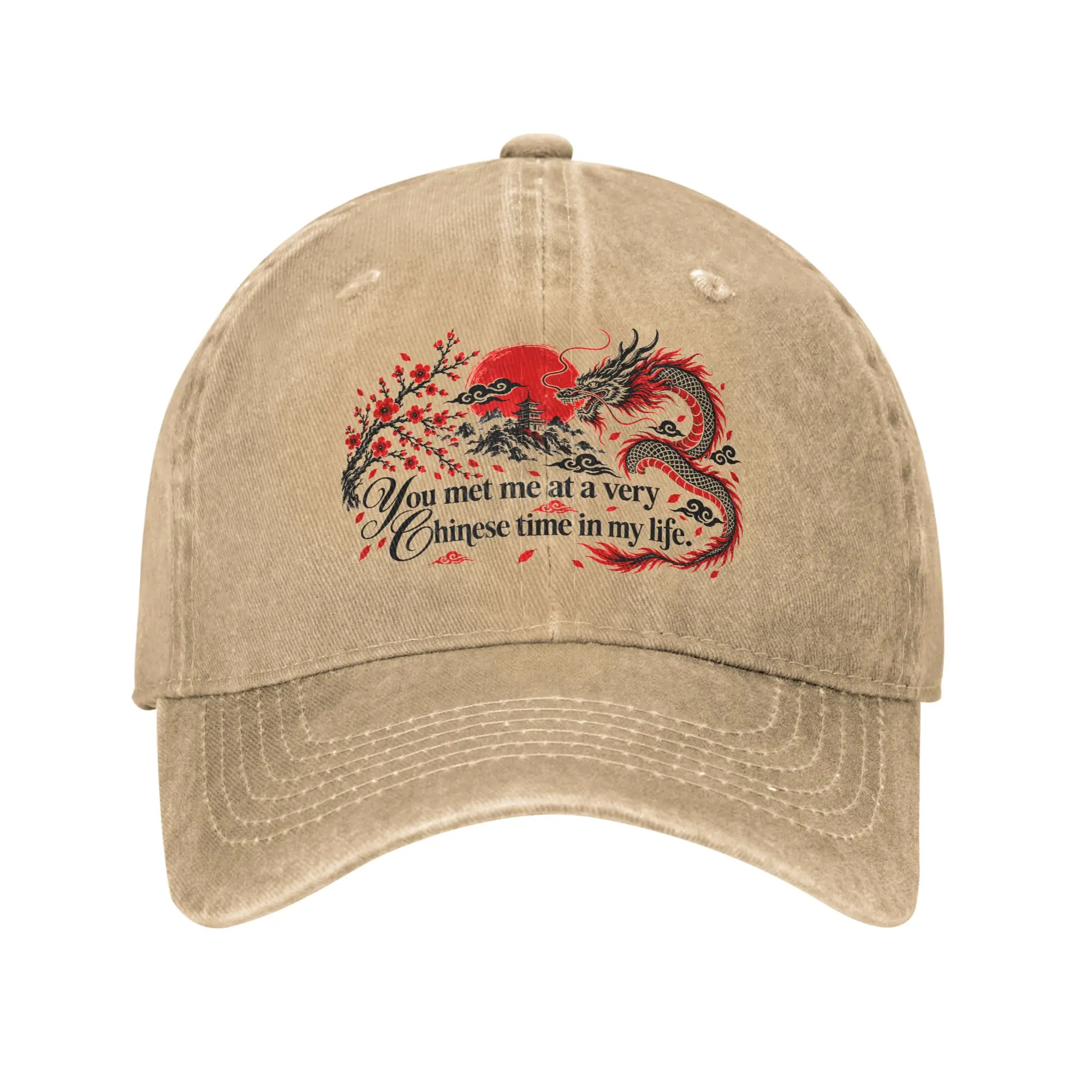 You Met Me At a Very Chinese Time in My Life Baseball Cap Fashion Distressed Washed Snapback Cap Unisex Summer Hats Cap