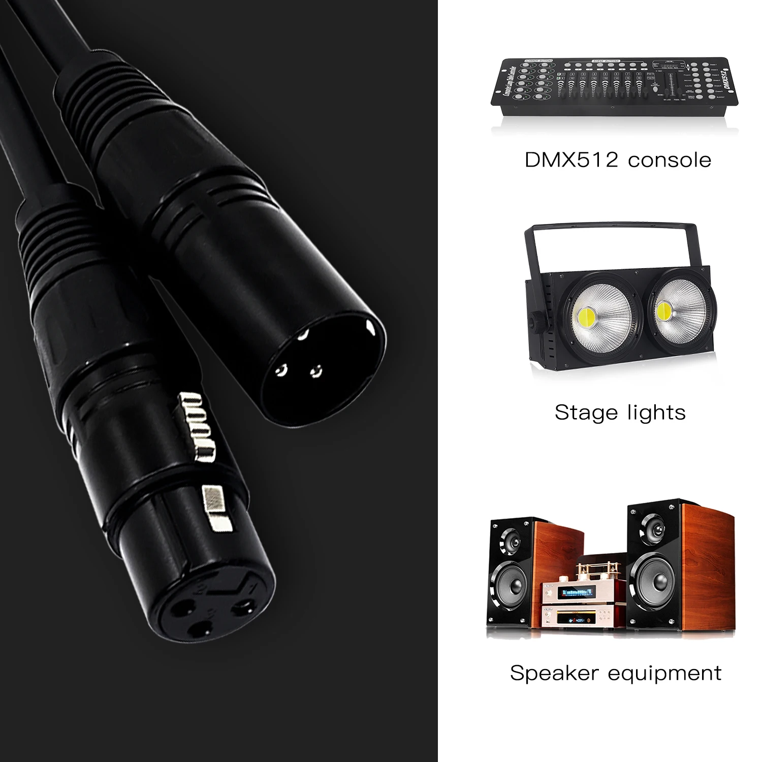 3-PIN XLR Metal Connector Stage Light Accessories DMX Cable Microphone Cable Audio Cable Connector